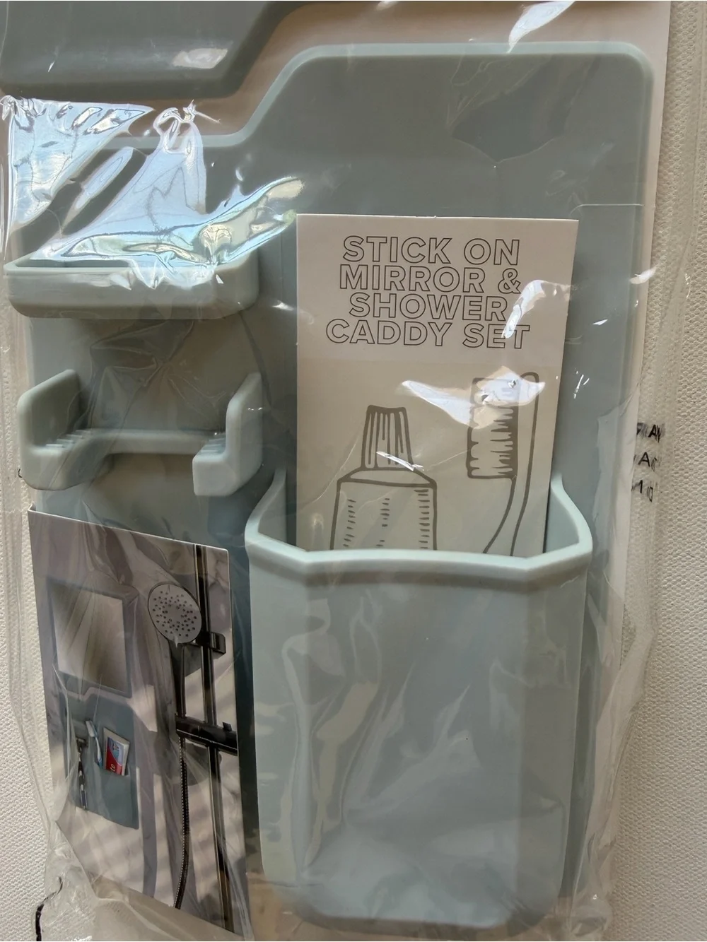 NWT Target Stick-On Bathroom Mirror & Organizer in Light Gray (B)